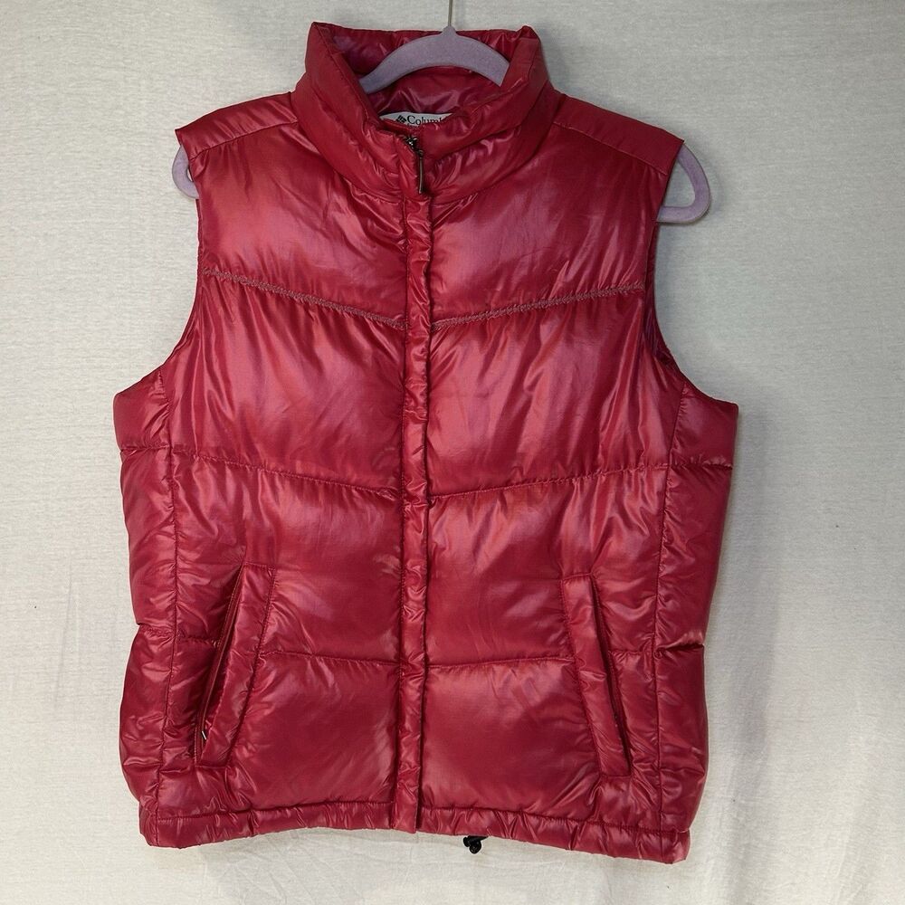 Columbia Womens Large Down Puffer Pink Embroidered Full Zip Vest Winter